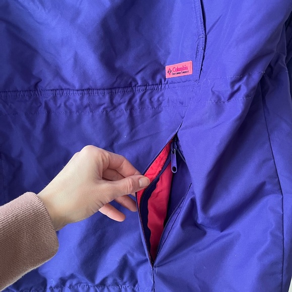 Vintage Columbia pullover Anorak neon hooded ski jacket shell pockets - Picture 3 of 14
